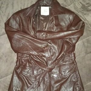 Ladies Brown leather belted coat